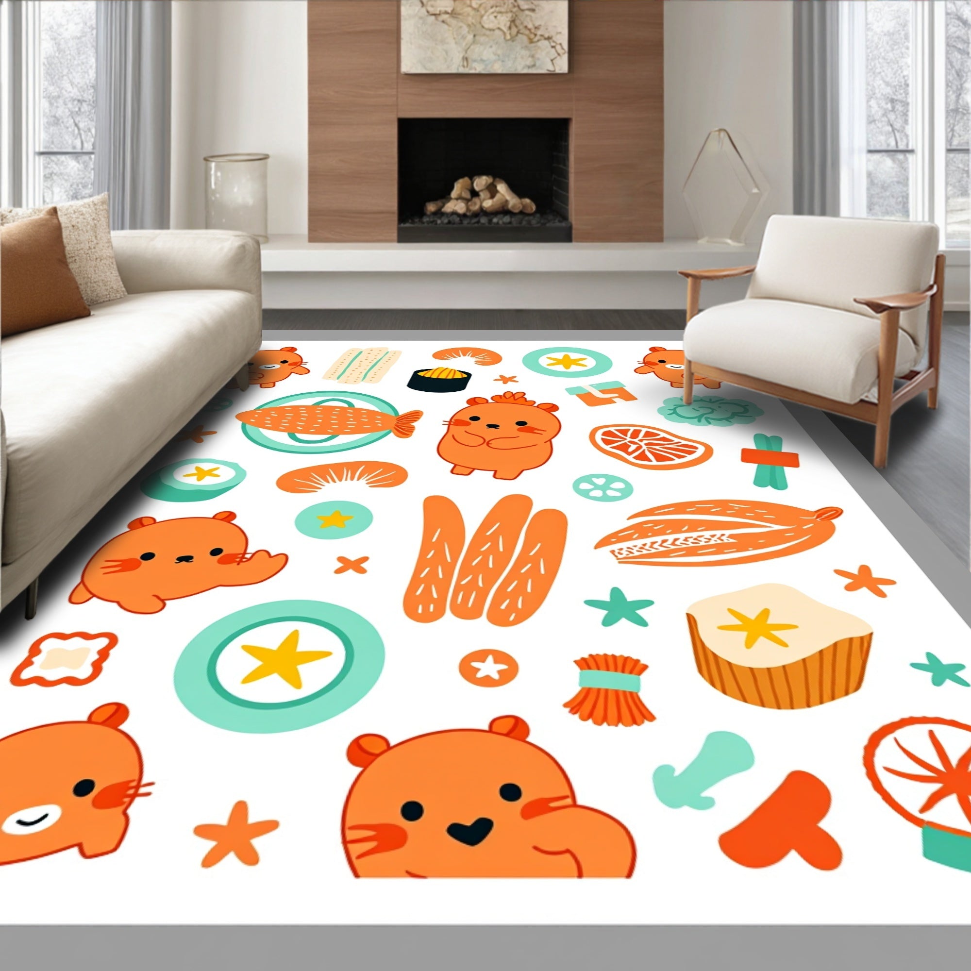 Cute Orange Hamster Food Collage Rug