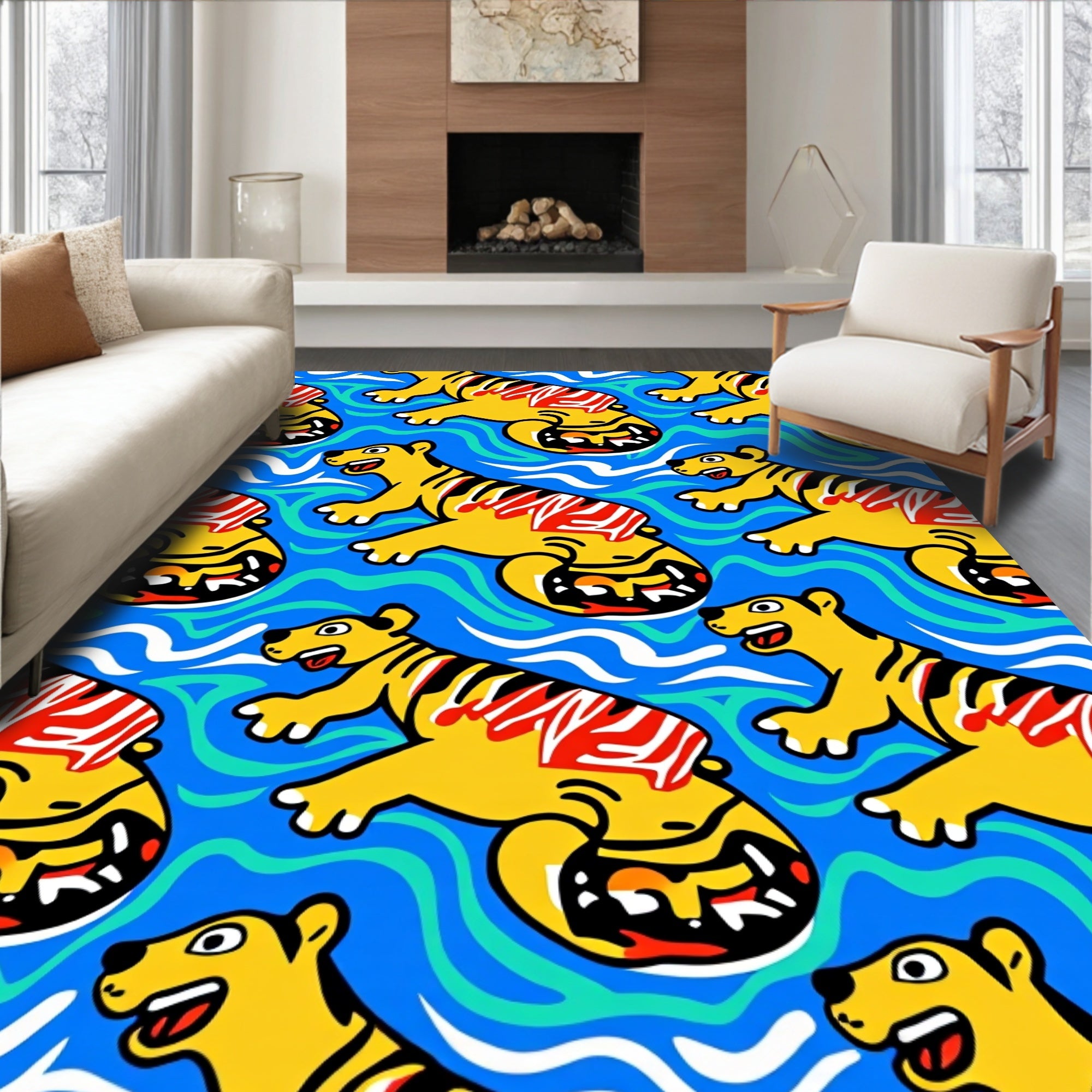 Yellow Tiger Waves Repeating Pattern Rug