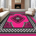 Vibrant Pink Black White Geometric Rug