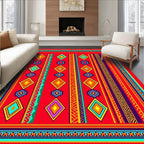 Vibrant Red Diamond Geometric Stripes Rug