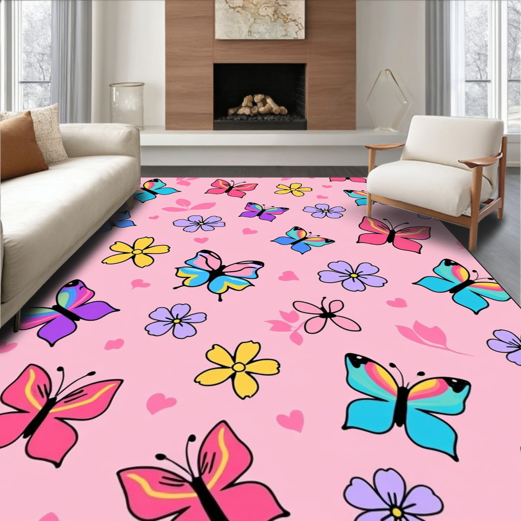 Whimsical Butterflies and Flowers Garden Rug