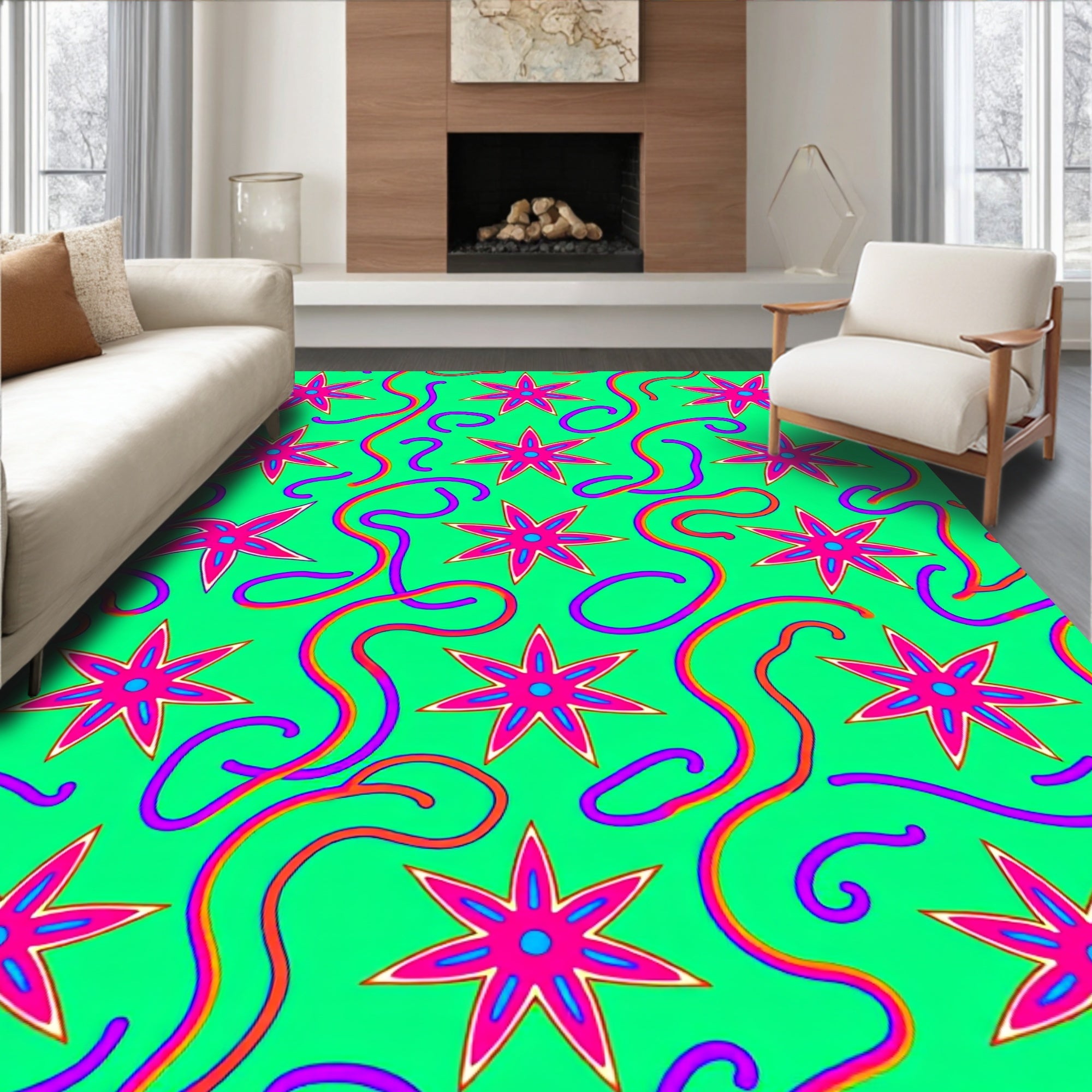 Vibrant Pink Starburst Swirls Rug