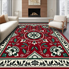 Deep Red Floral Vine Medallion Rug