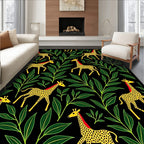 Yellow Giraffe Green Leaf Black Background Rug
