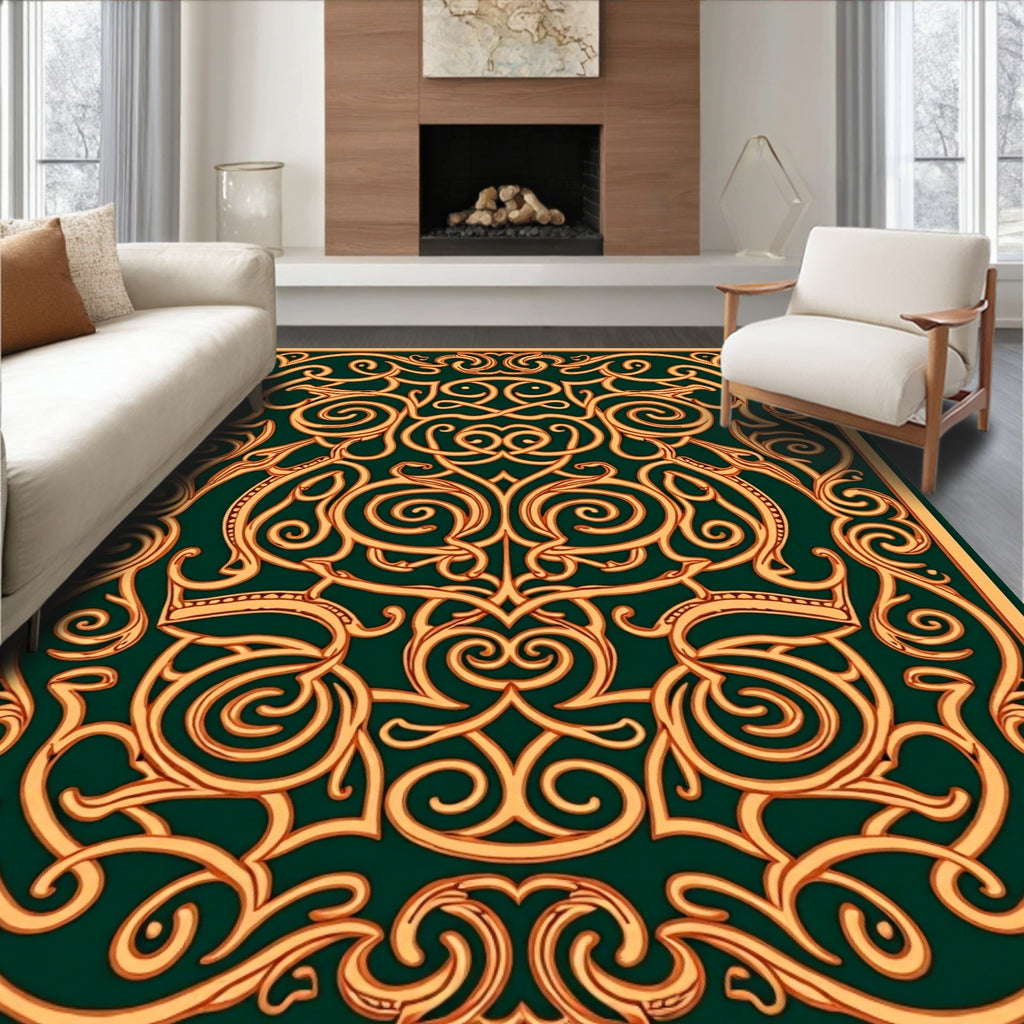 Emerald Green Ornate Swirls Rug