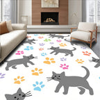 Gray Cats And Colorful Paws Rug