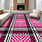 Bold Pink White Black Plaid Lines Rug