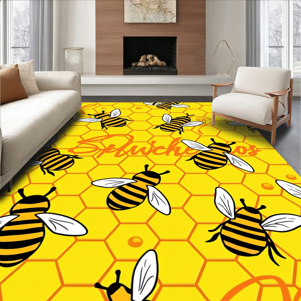Yellow Honeycomb Bees Rug