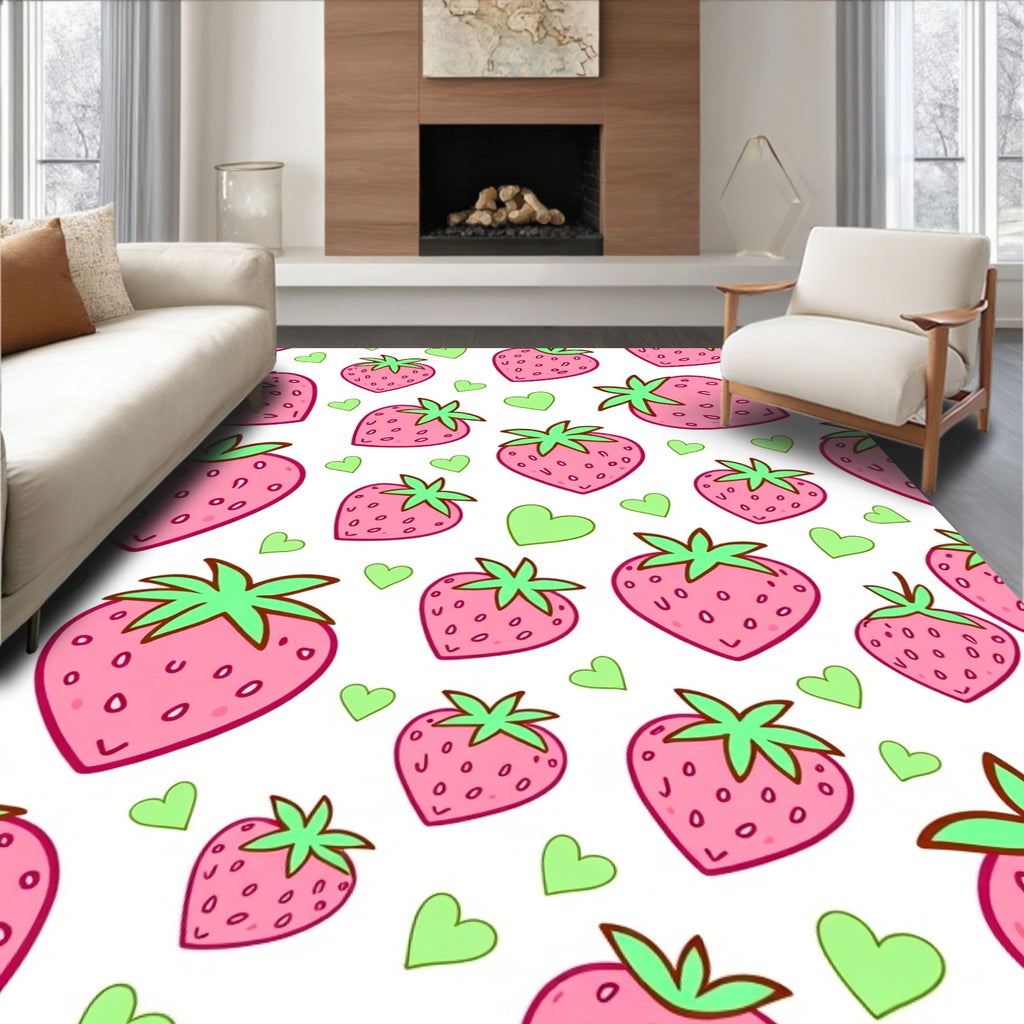 Pink Strawberry Hearts Repeat Rug