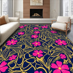 Vibrant Pink Floral Navy BackgroundRug Rug