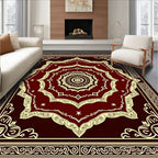 Crimson Golden Sunburst Medallion Rug