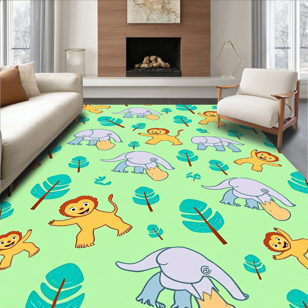 Jungle Animals With Tropical Leaves Rug
