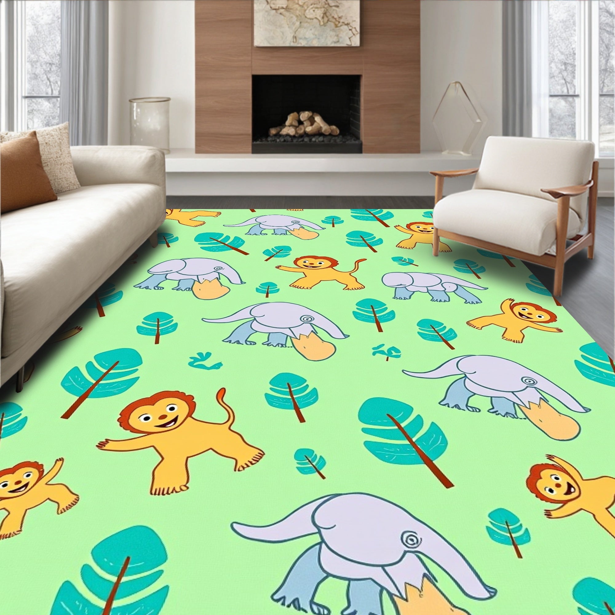 Jungle Animals With Tropical Leaves Rug
