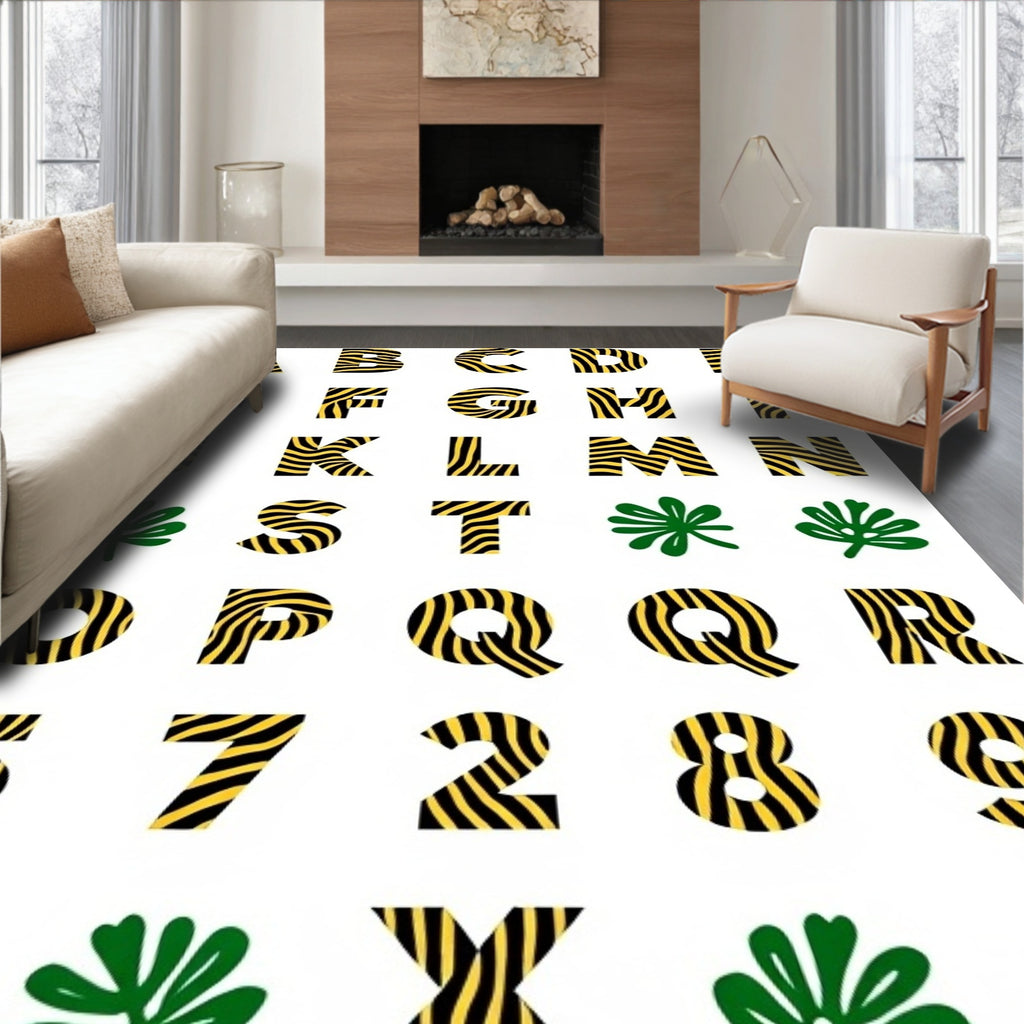 Bold Black Yellow Zebra Alphabet Rug