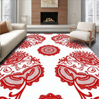 Crimson Abstract Floral Medallion Arrangement Rug