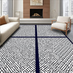 Modern White Black Interlocking Line Rug