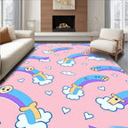 Playful Pink Rainbow Cloud Hearts Rug