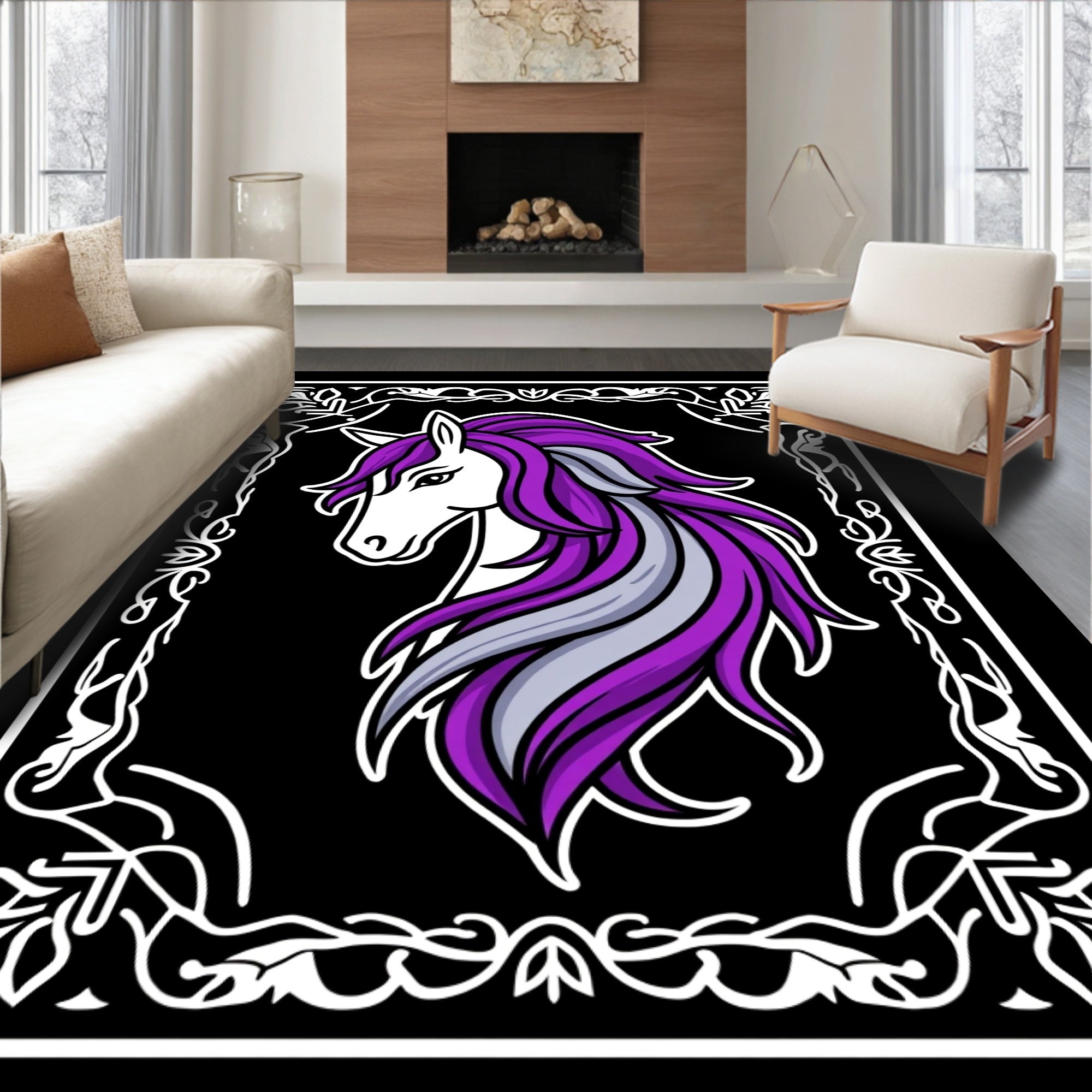 Majestic Purple Gray Horse Portrait Rug