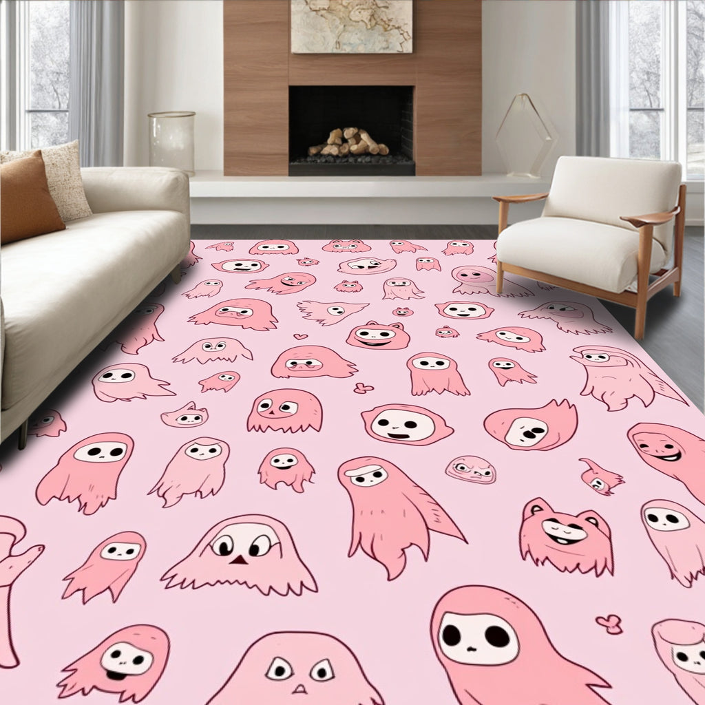 Spooky Pink Ghost Cartoon Collage Rug