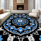 Bold Black White Blue Mandala Rug