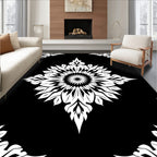 Black White Floral Medallion Art Rug