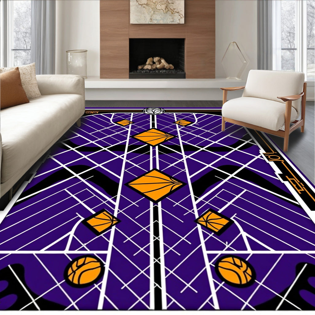 Art Deco Basketball Purple Orange Geometric Rug