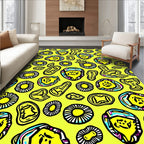Whimsical Yellow Abstract Faces Rug