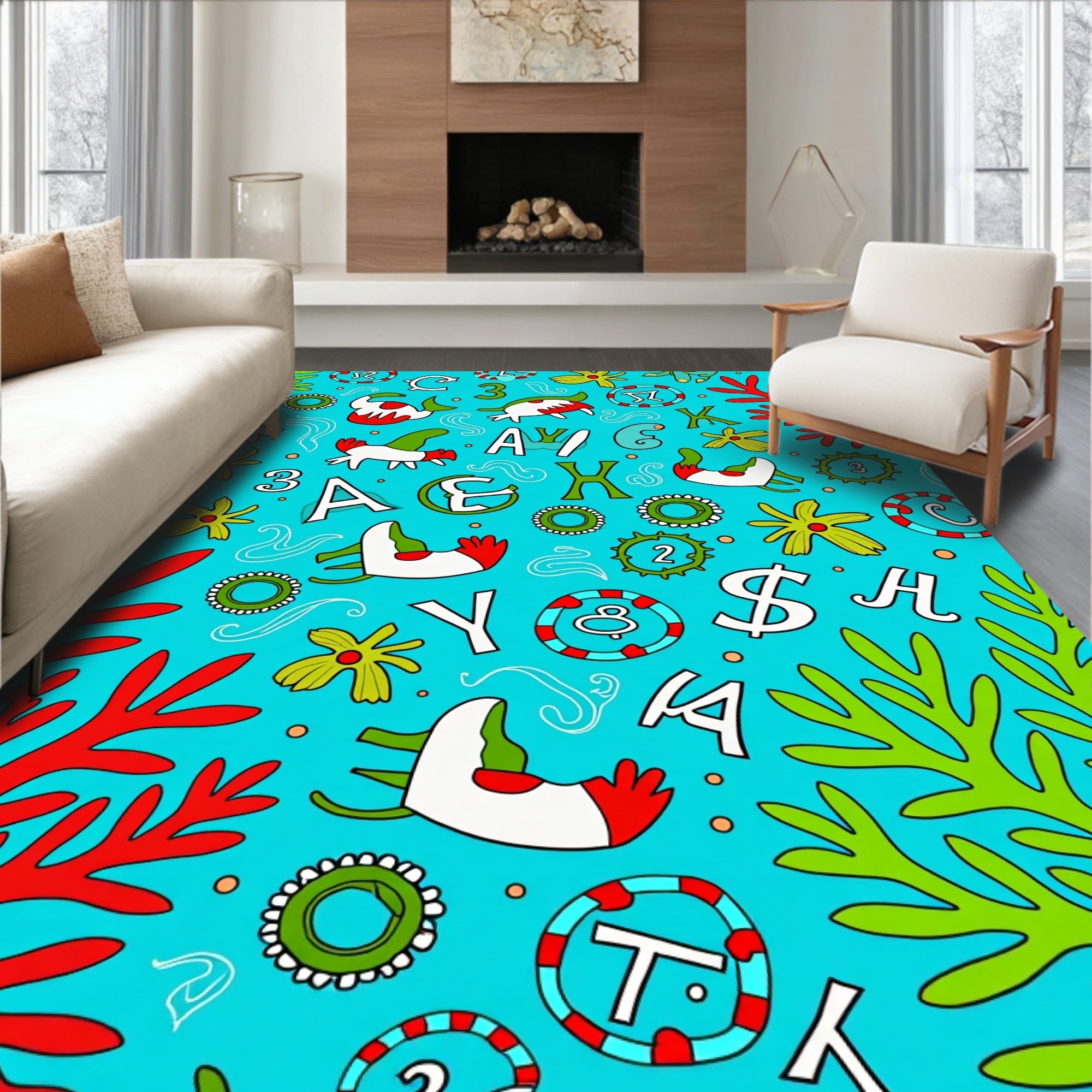 Whimsical Sea Creature Alphabet Medley Rug