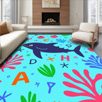 Playful Shark Underwater Alphabet Garden Rug