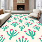 Teal Blooming Cactus Garden Rug