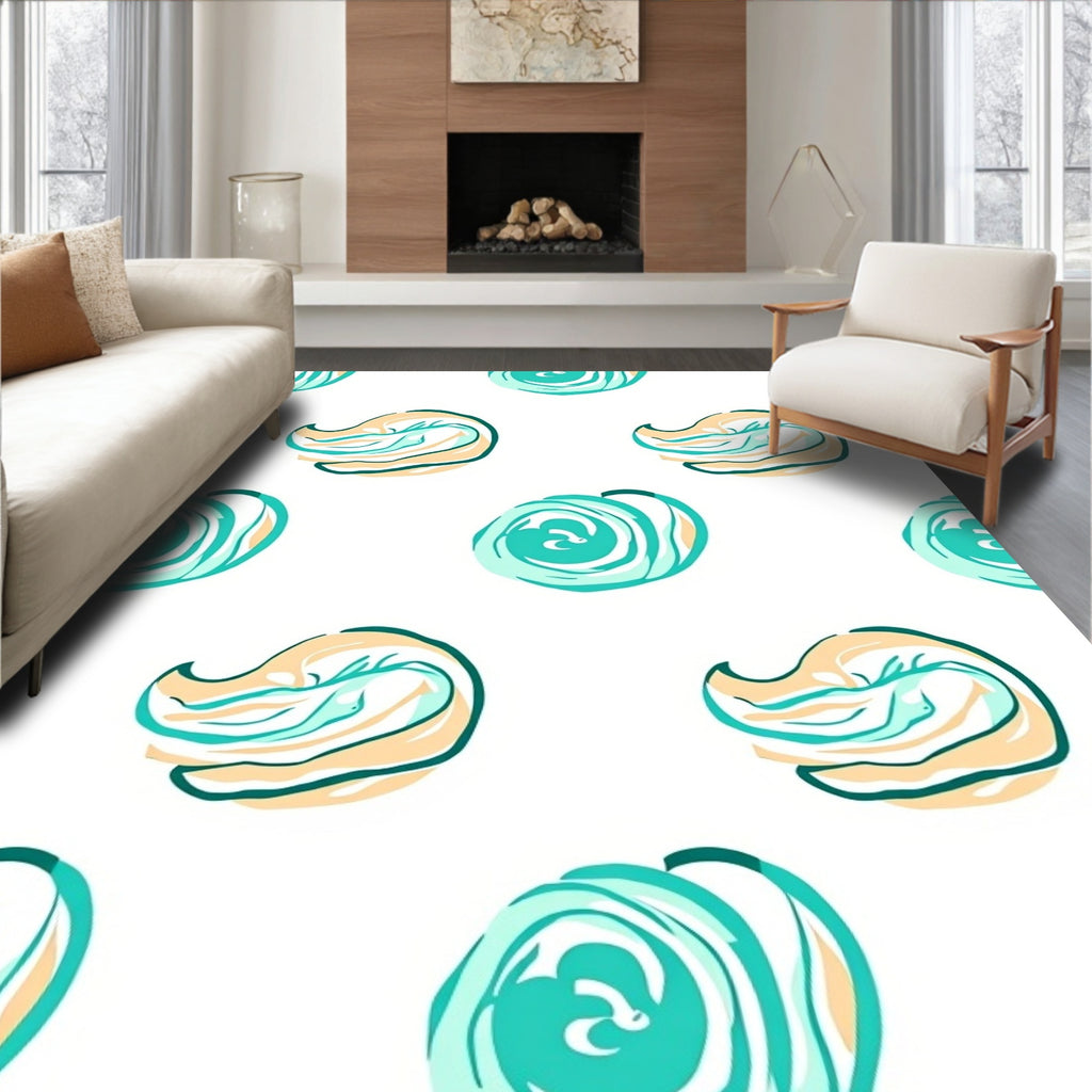 Teal Cream Swirl Abstract Forms Rug