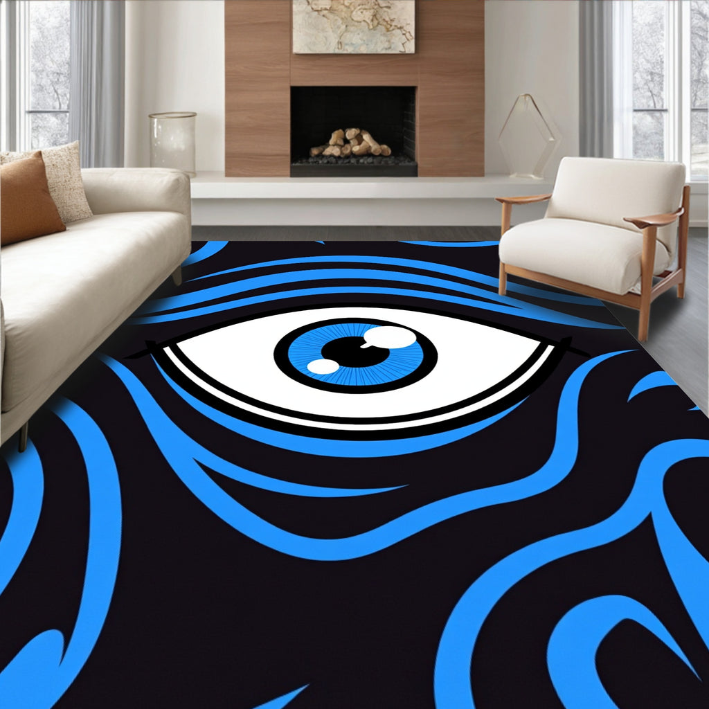 Bold Blue Eyelash Eye Swirl Rug