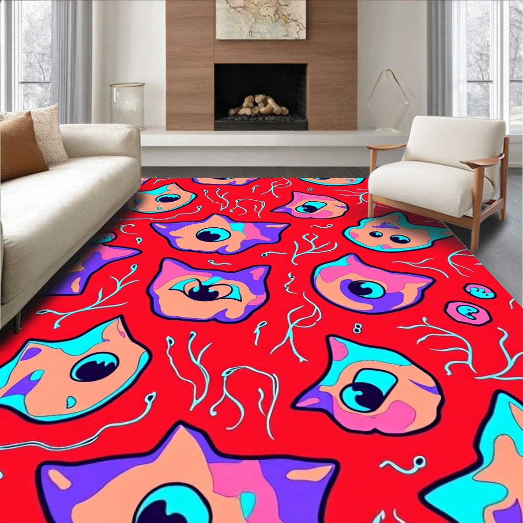 Whimsical Whimsical Bright Cat Faces Rug