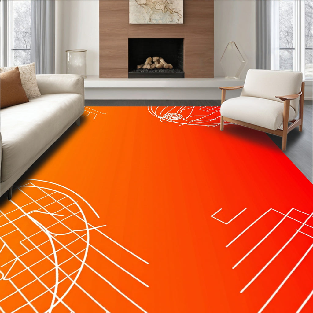 Bold Orange Red Abstract Lines Rug