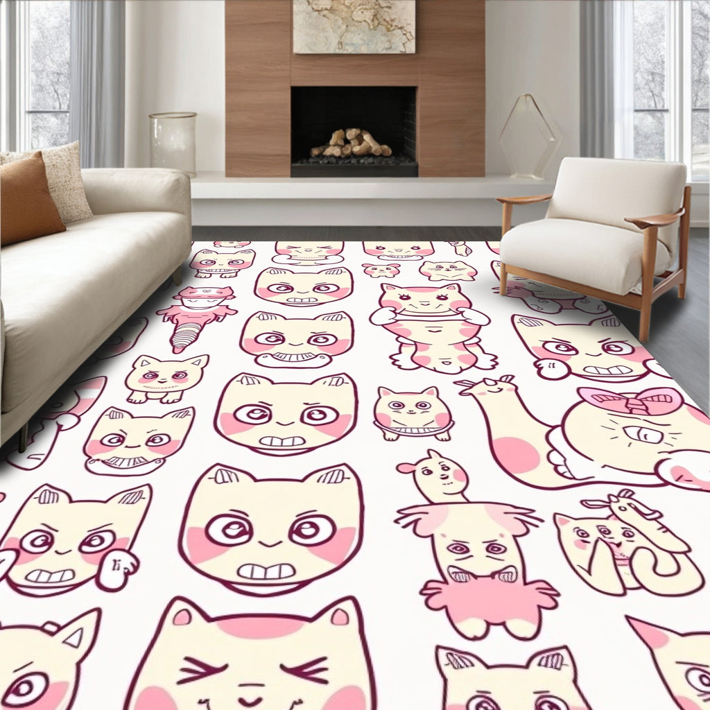 Whimsical Pink Cat Faces Collage Rug