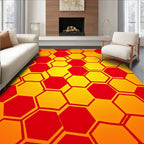 Crimson Yellow Hexagon Grid Rug