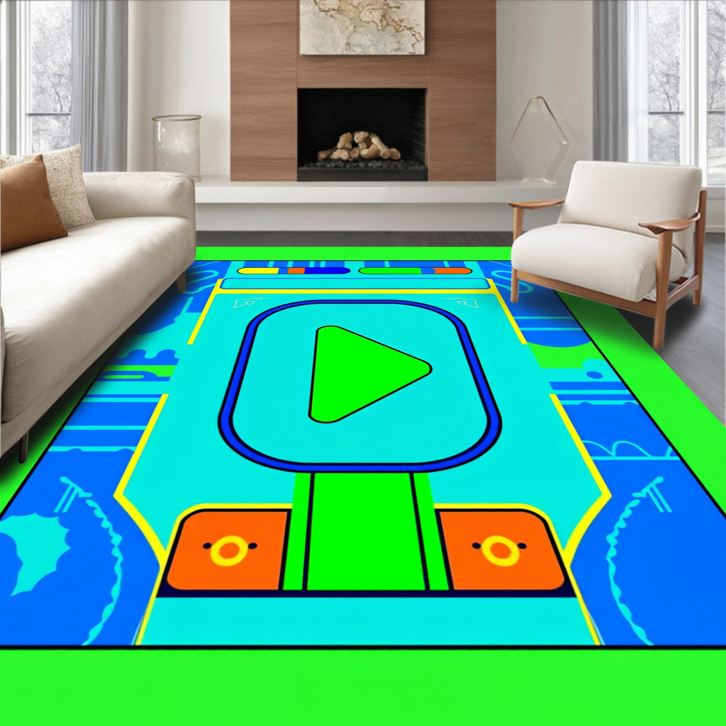 Bright Aqua Geometric Play Button Rug