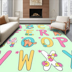 Pink Yellow Blue Alphabet Garden Cats Rug