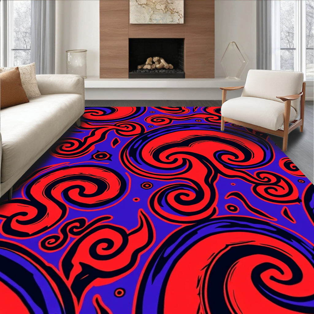 Crimson Blue Swirling Visual Art Rug