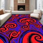 Crimson Blue Swirling Visual Art Rug
