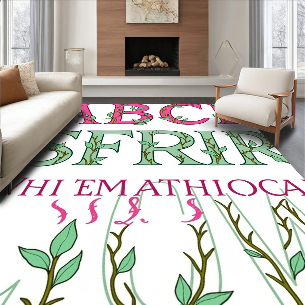Berry Pink Green Vine Alphabet Rug