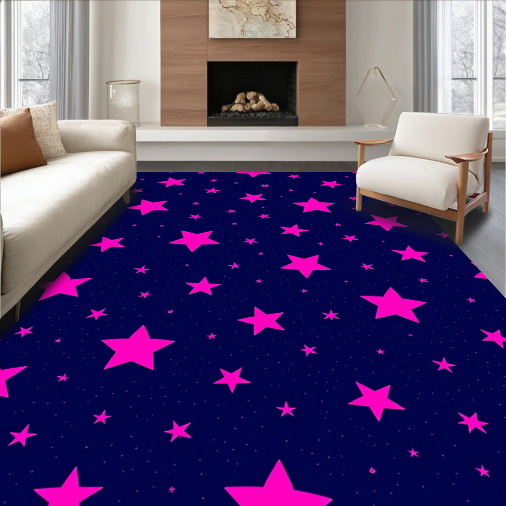 Deep Blue Hot Pink Starry Night Rug