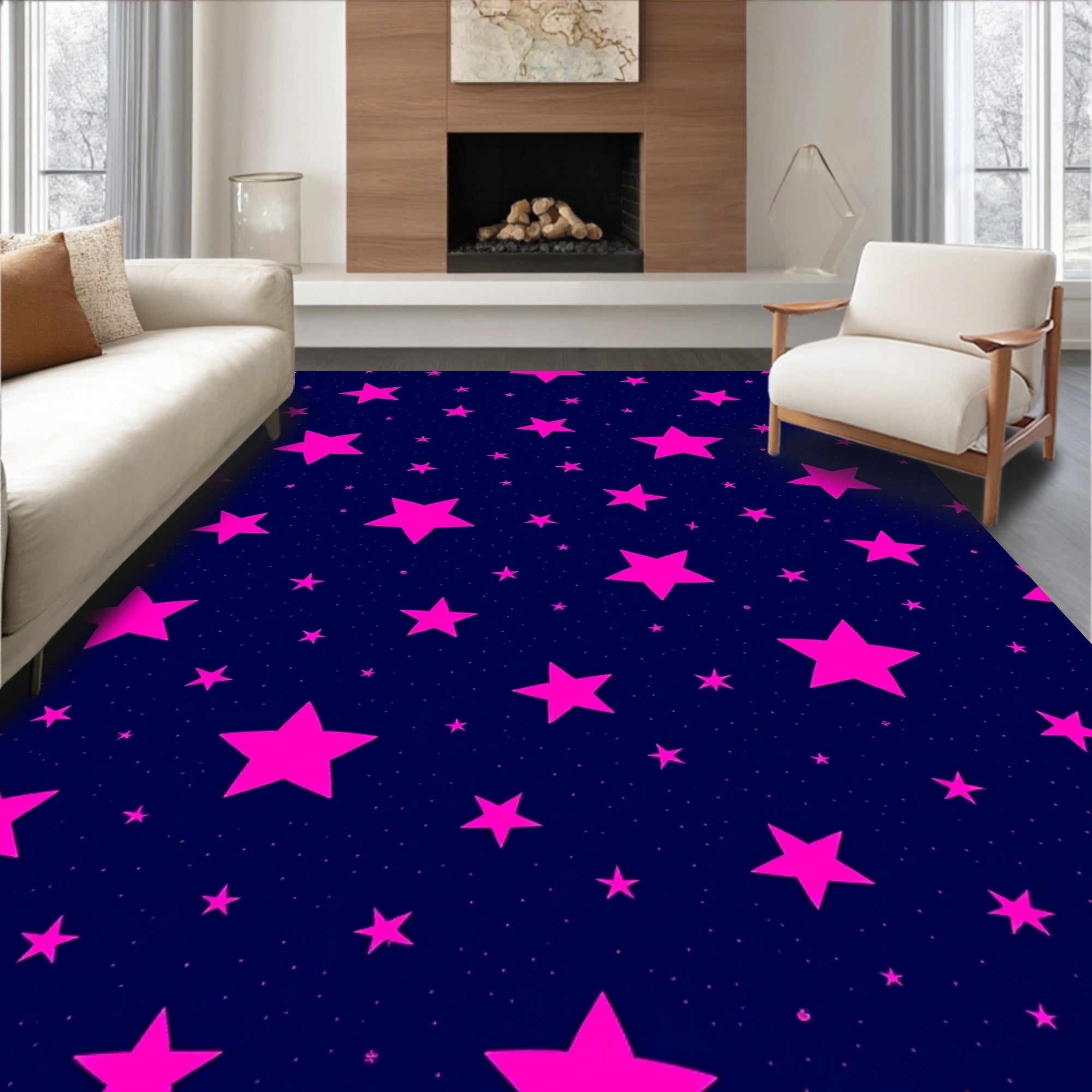 Deep Blue Hot Pink Starry Night Rug