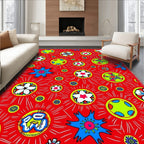 Bright Red Sunburst Floral Medallion Rug
