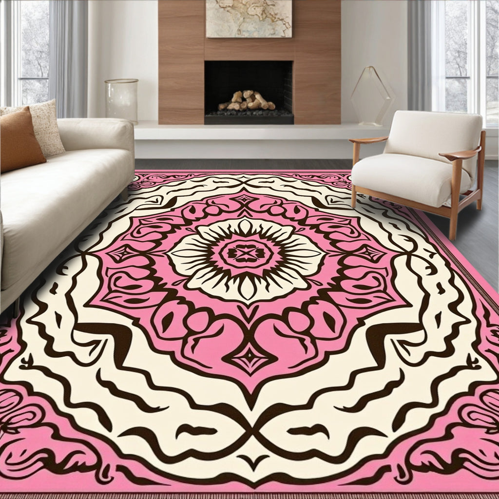 Pink Blossom Mandala Decorative Square Rug