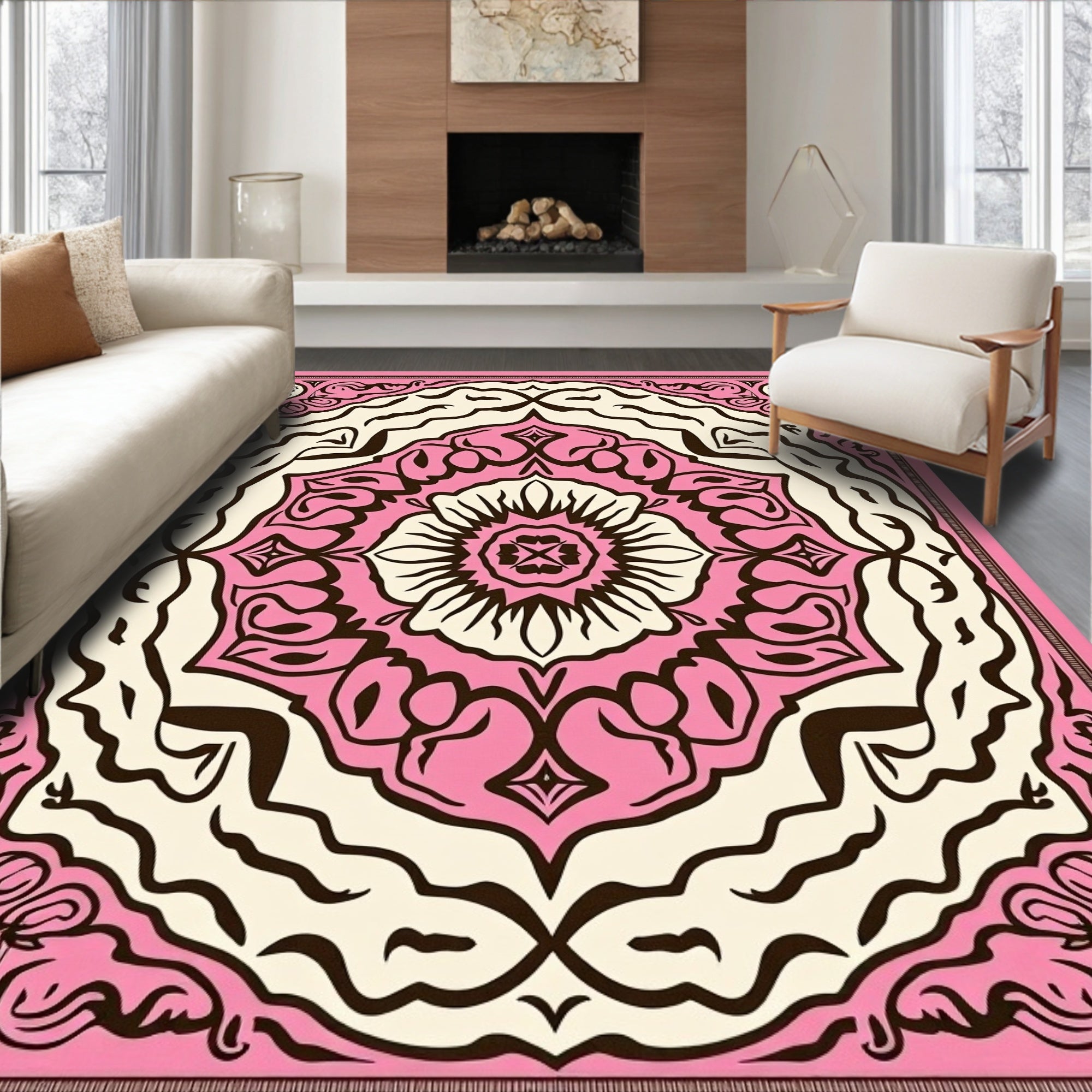 Pink Blossom Mandala Decorative Square Rug