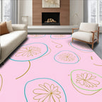 Pink Floral Outline Abstract Shapes Rug
