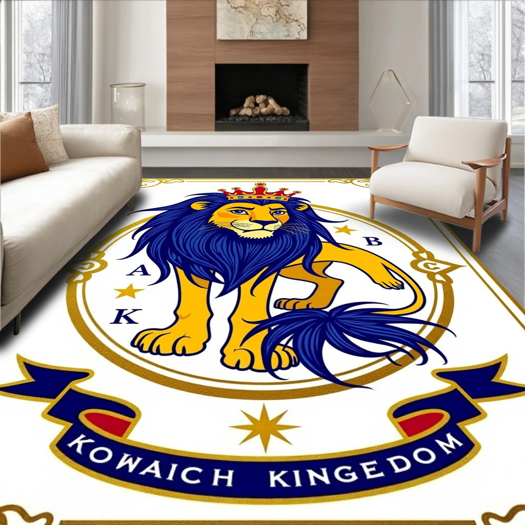 Majestic Lion Crowned Royal Blue Mane Rug