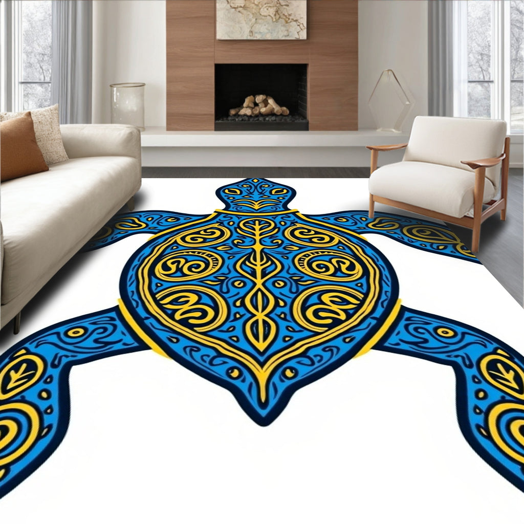 Ornate Blue Yellow Turtle Art Rug