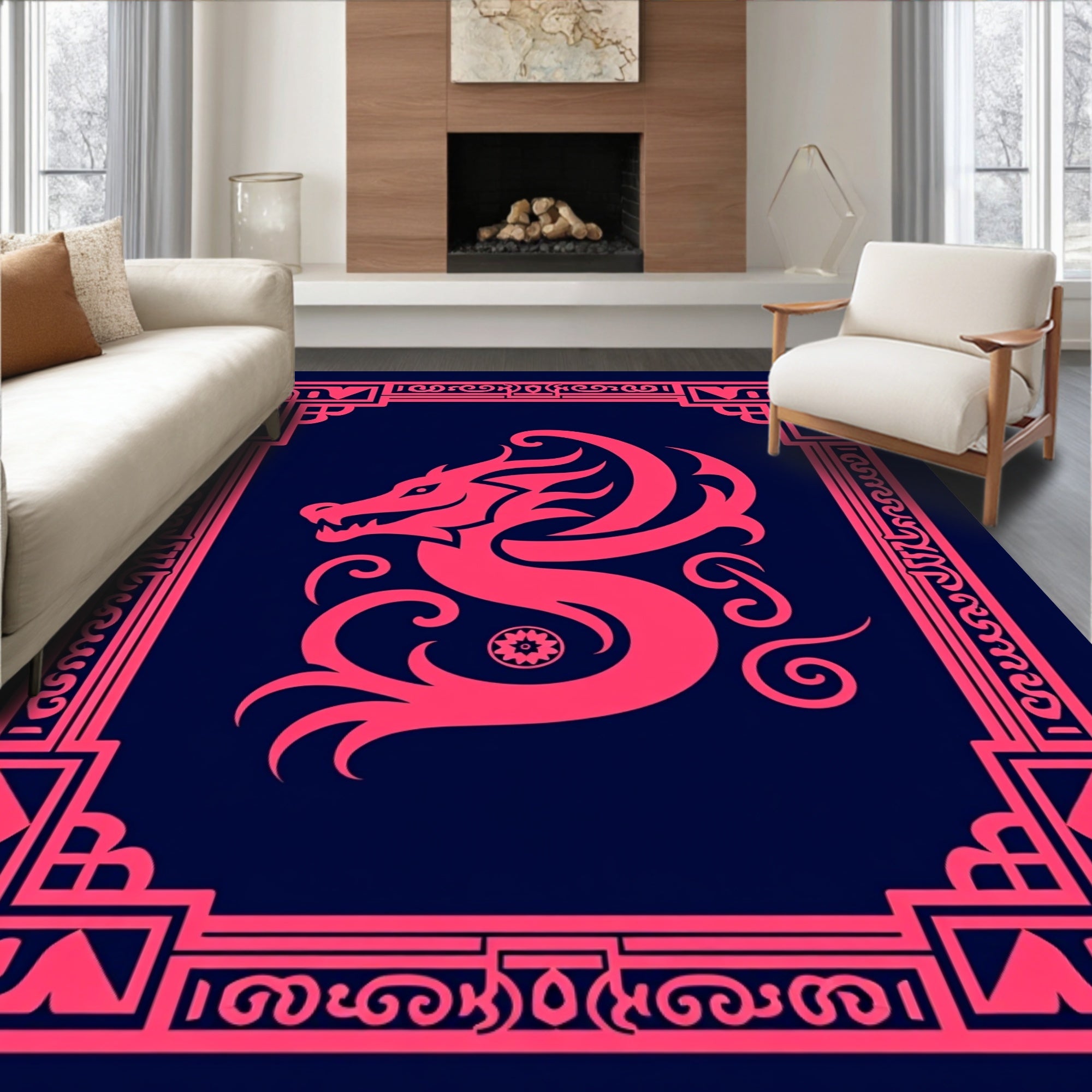 Crimson Dragon In Frame Rug
